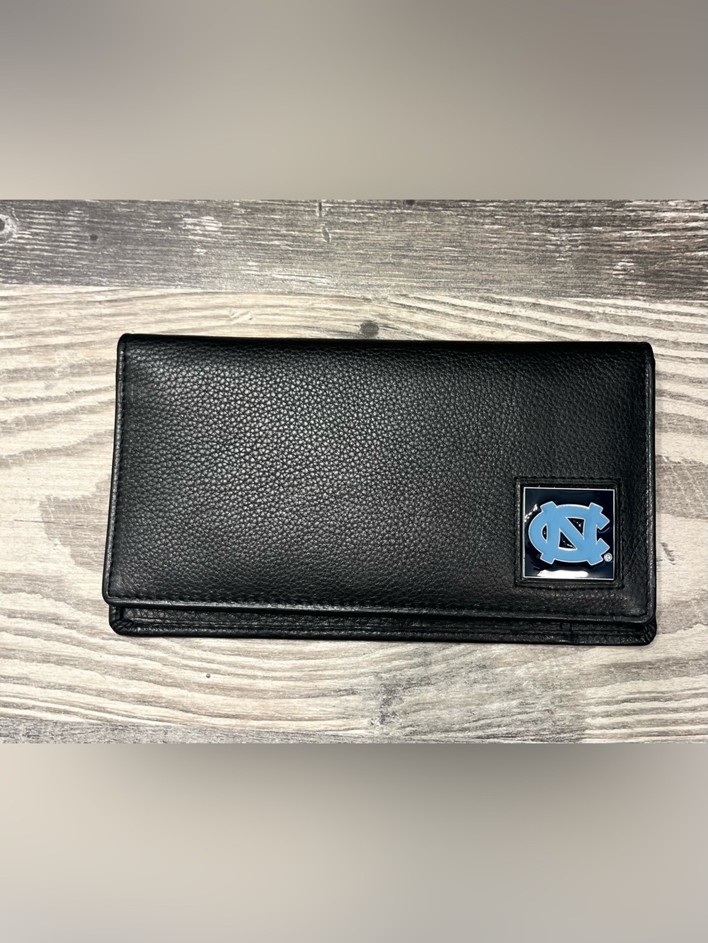 North Carolina Black Leather Wallet with Blue Logo
